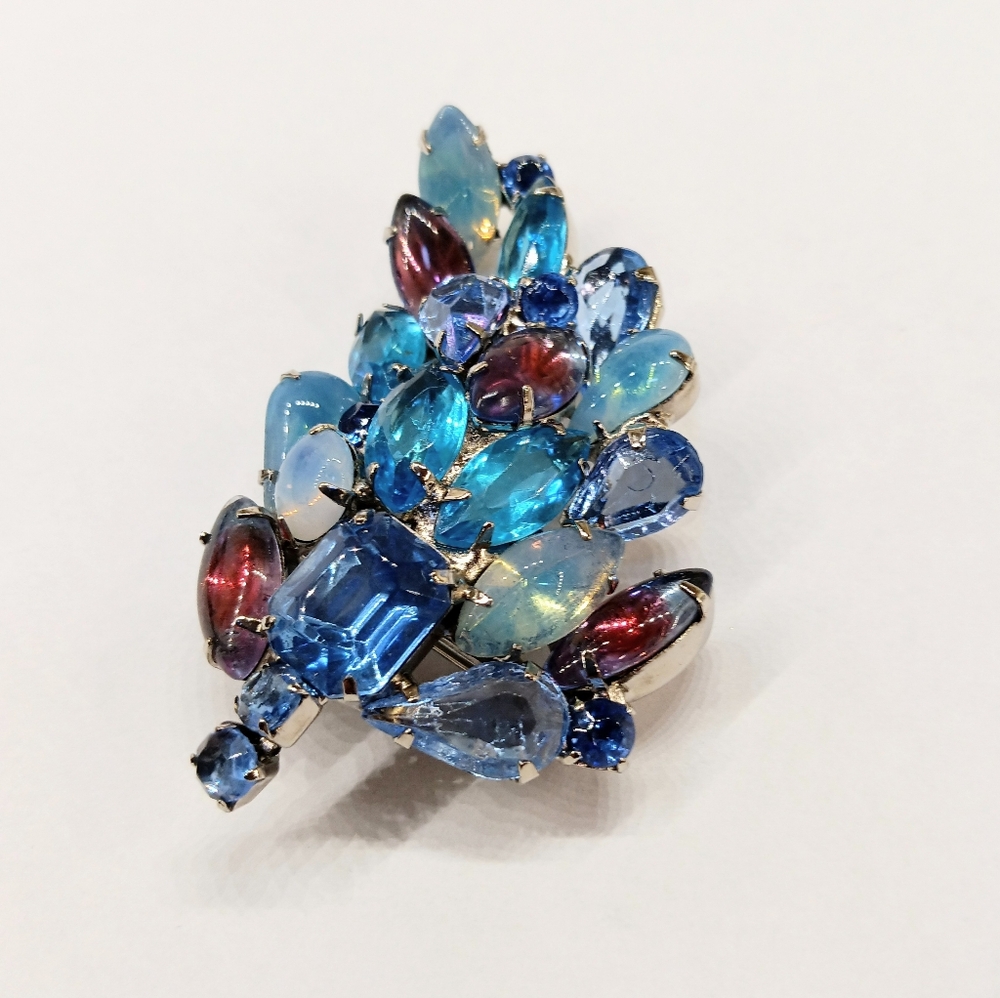 Vintage Gorgeous Blues Pink Purple Rhinestone Brooch